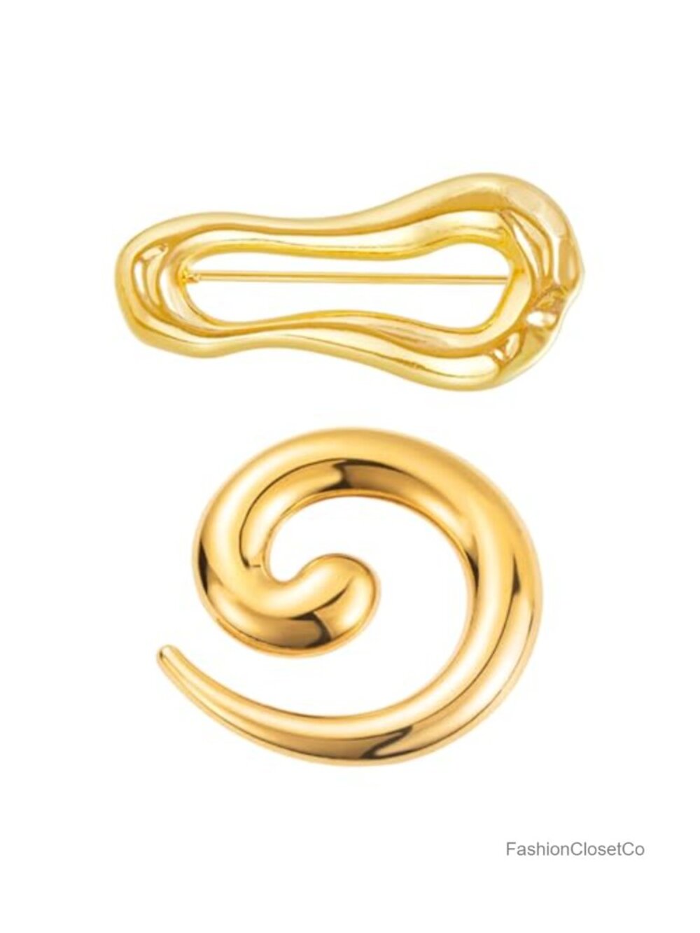 Gold Plated Spiral Geometric Brooch Set Lapel Pins Chunky Minimalist
